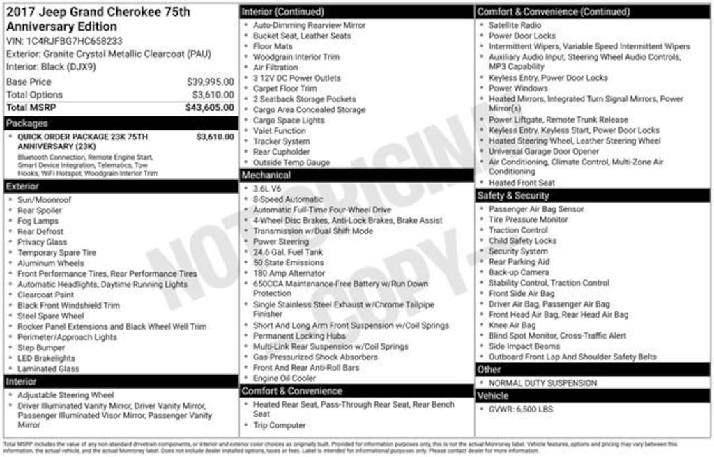 Used 2017 Jeep Grand Cherokee Limited 75th Anniversary Edition