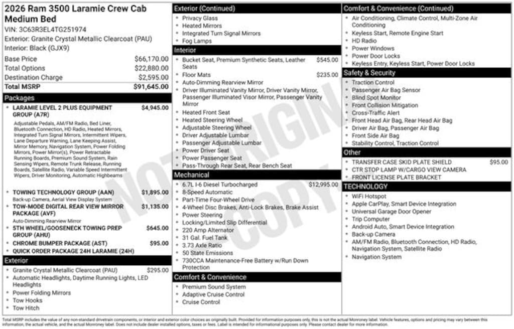 New 2026 Ram 3500 LARAMIE CREW CAB 4X4 6'4 BOX Pickup