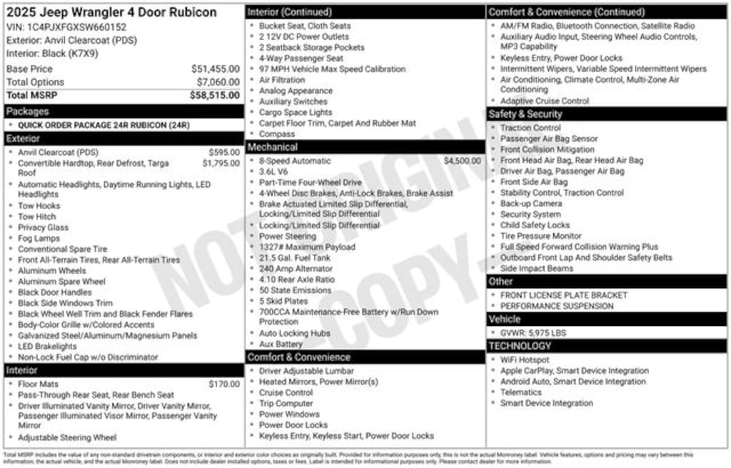 New 2025 Jeep Wrangler 4-DOOR RUBICON Sport Utility