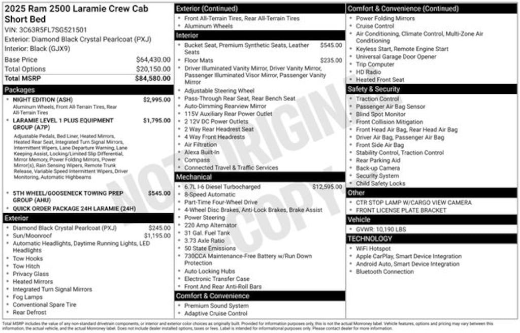 New 2025 Ram 2500 LARAMIE CREW CAB 4X4 6'4 BOX Pickup