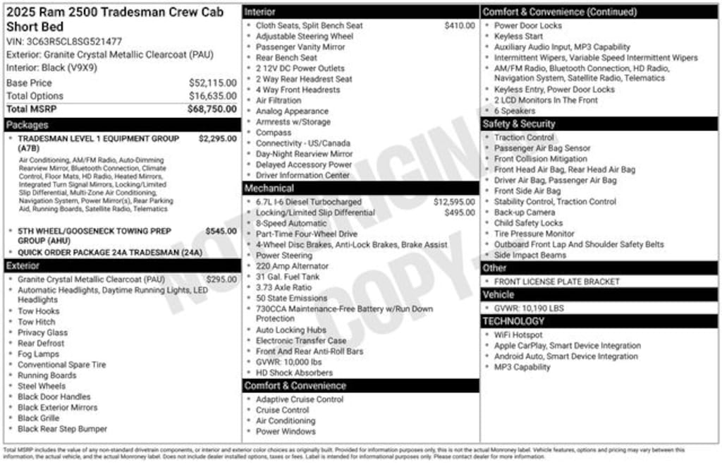 New 2025 Ram 2500 TRADESMAN CREW CAB 4X4 6'4 BOX Pickup