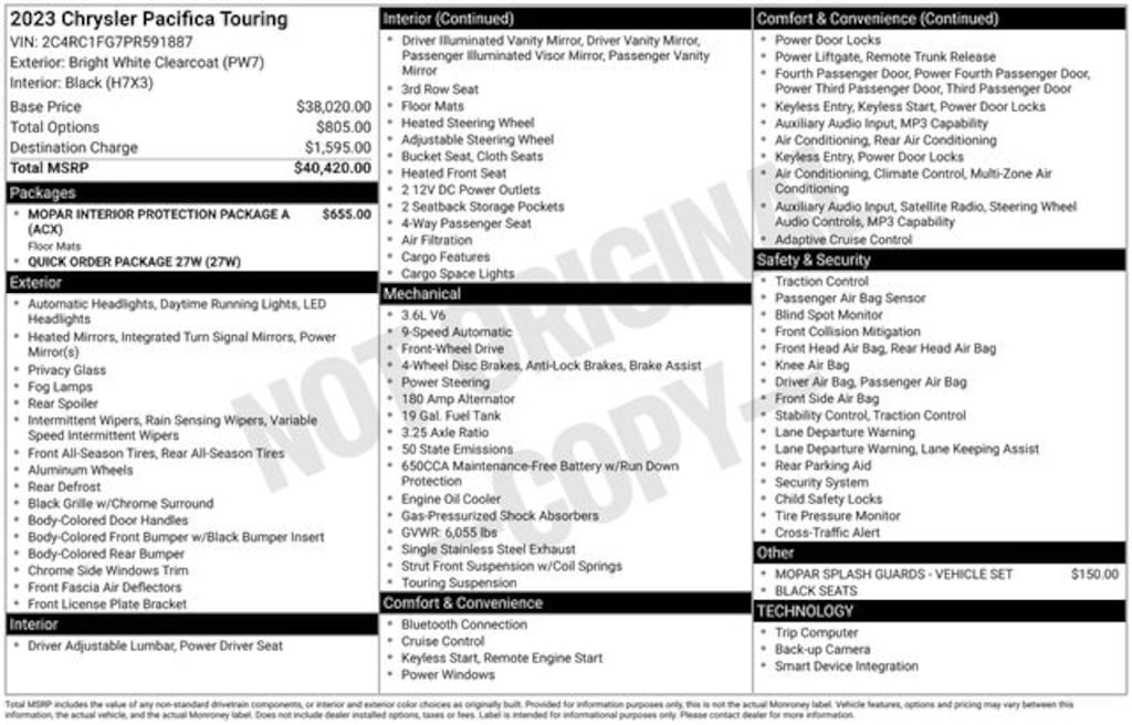 Certified 2023 Chrysler Pacifica Touring Van Passenger Van