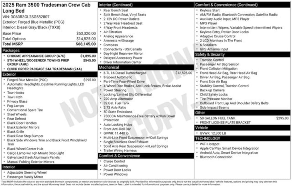 New 2025 Ram 3500 TRADESMAN CREW CAB 4X4 8' BOX Pickup