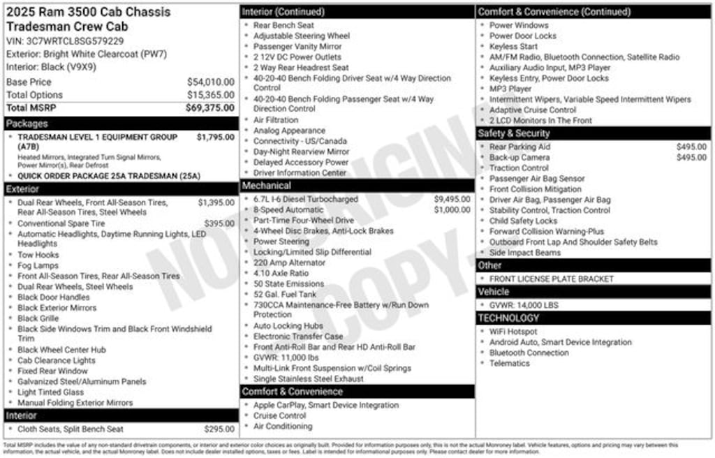 New 2025 Ram 3500 Chassis Cab 3500 TRADESMAN CREW CAB CHASSIS 4X4 60' CA Pickup