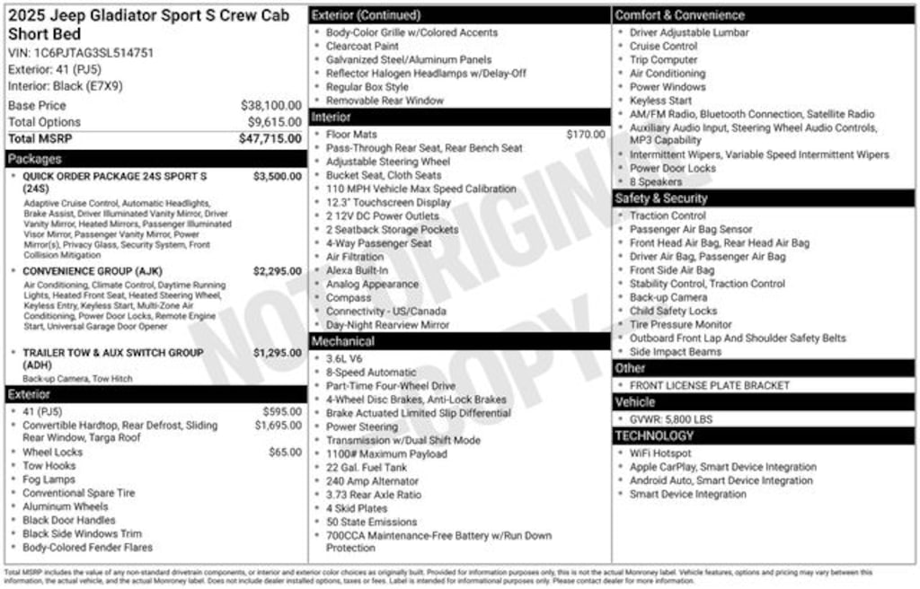 New 2025 Jeep Gladiator SPORT S 4X4 Pickup