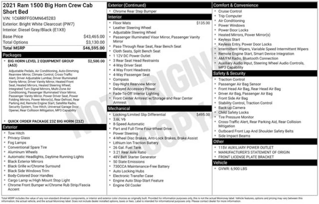 Certified 2021 Ram 1500 Big Horn/Lone Star Truck Crew Cab