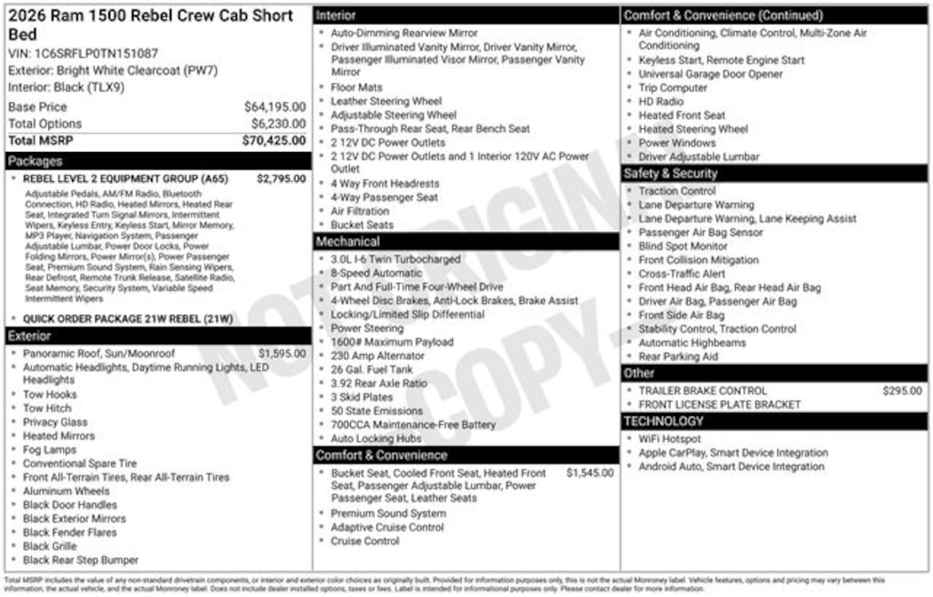 New 2026 Ram 1500 REBEL CREW CAB 4X4 5'7 BOX Pickup