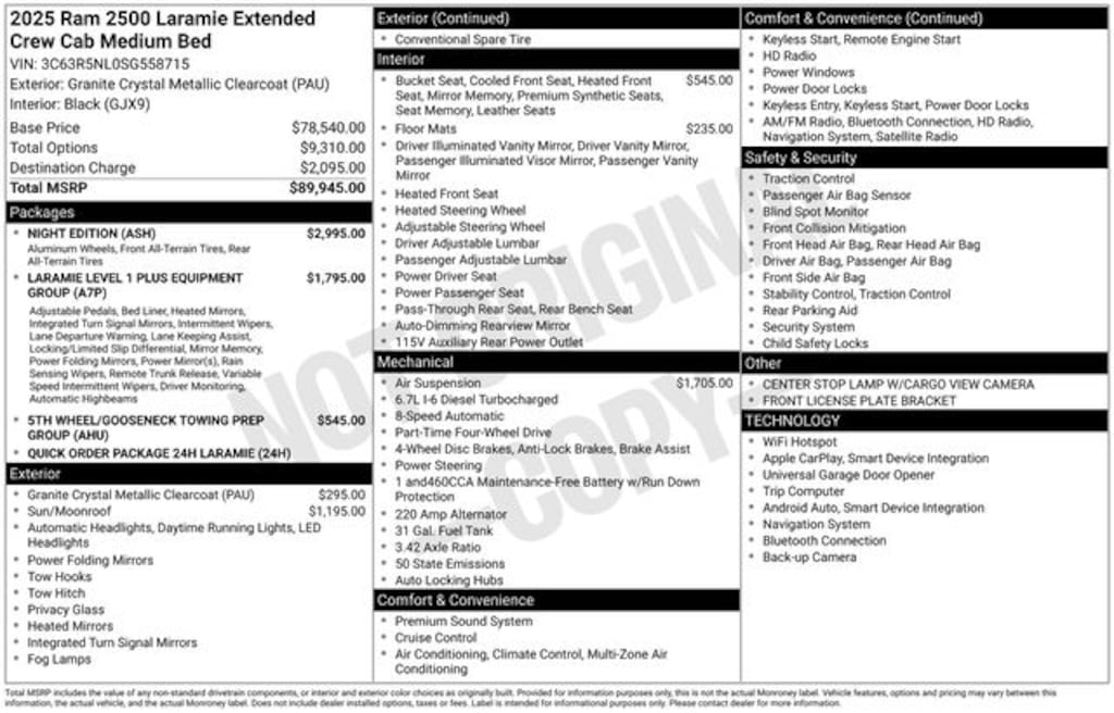 New 2025 Ram 2500 LARAMIE MEGA CAB 4X4 6'4 BOX Pickup