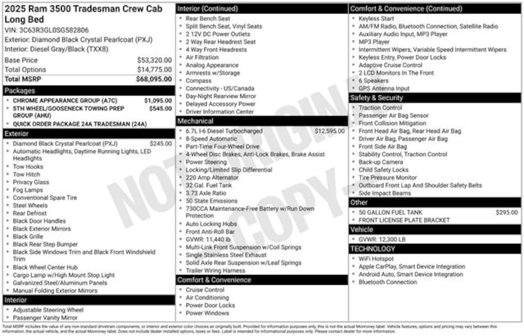 New 2025 Ram 3500 TRADESMAN CREW CAB 4X4 8' BOX Pickup