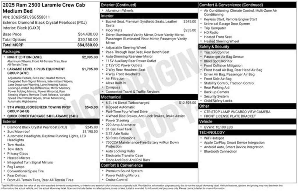 New 2025 Ram 2500 LARAMIE CREW CAB 4X4 6'4 BOX Pickup