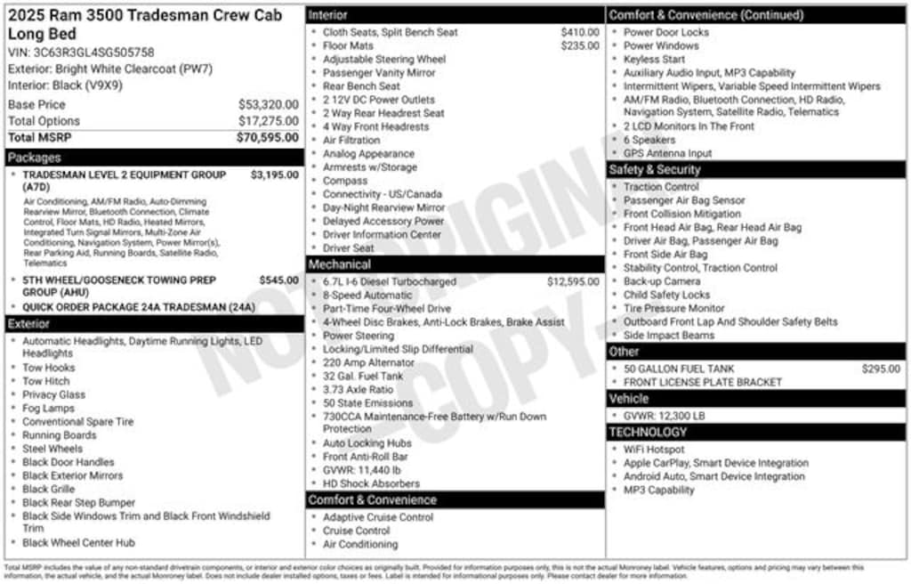 New 2025 Ram 3500 TRADESMAN CREW CAB 4X4 8' BOX Pickup