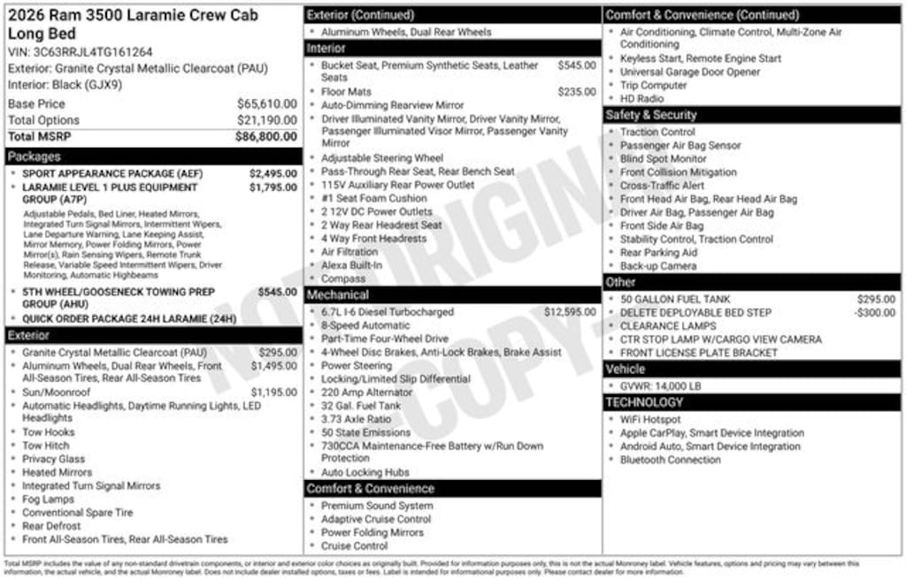 New 2026 Ram 3500 LARAMIE CREW CAB 4X4 8' BOX Pickup