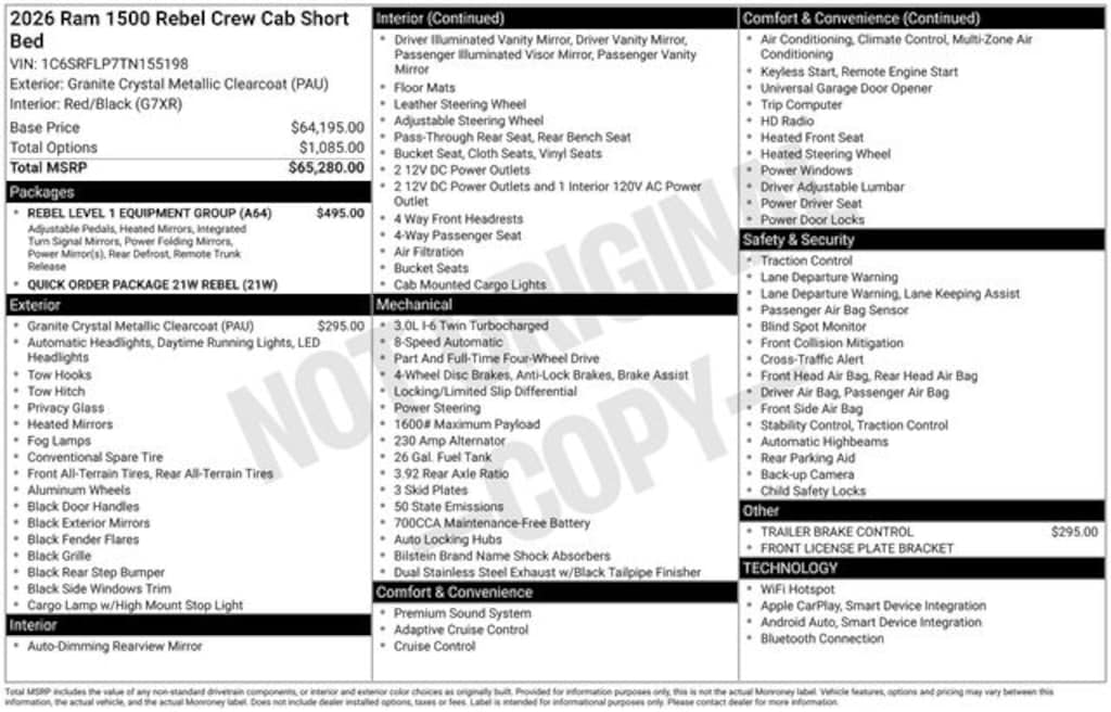 New 2026 Ram 1500 REBEL CREW CAB 4X4 5'7 BOX Pickup