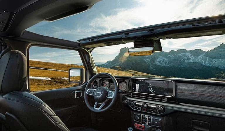 Jeep Wrangler with open-air roof and door configuration
