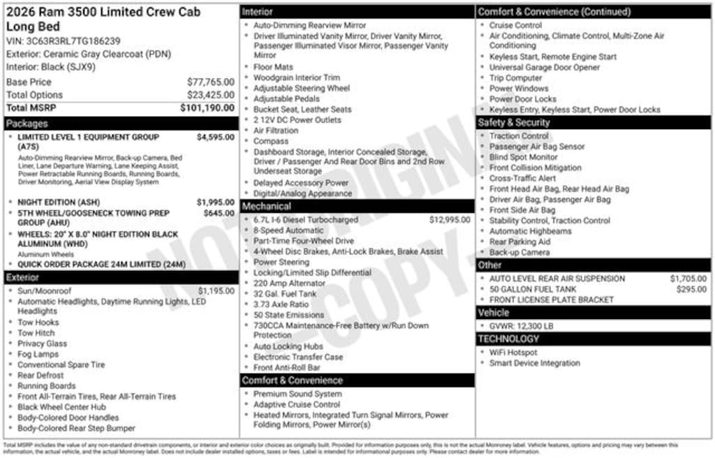 New 2026 Ram 3500 LIMITED CREW CAB 4X4 8' BOX Pickup