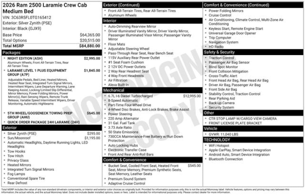 New 2026 Ram 2500 LARAMIE CREW CAB 4X4 6'4 BOX Pickup