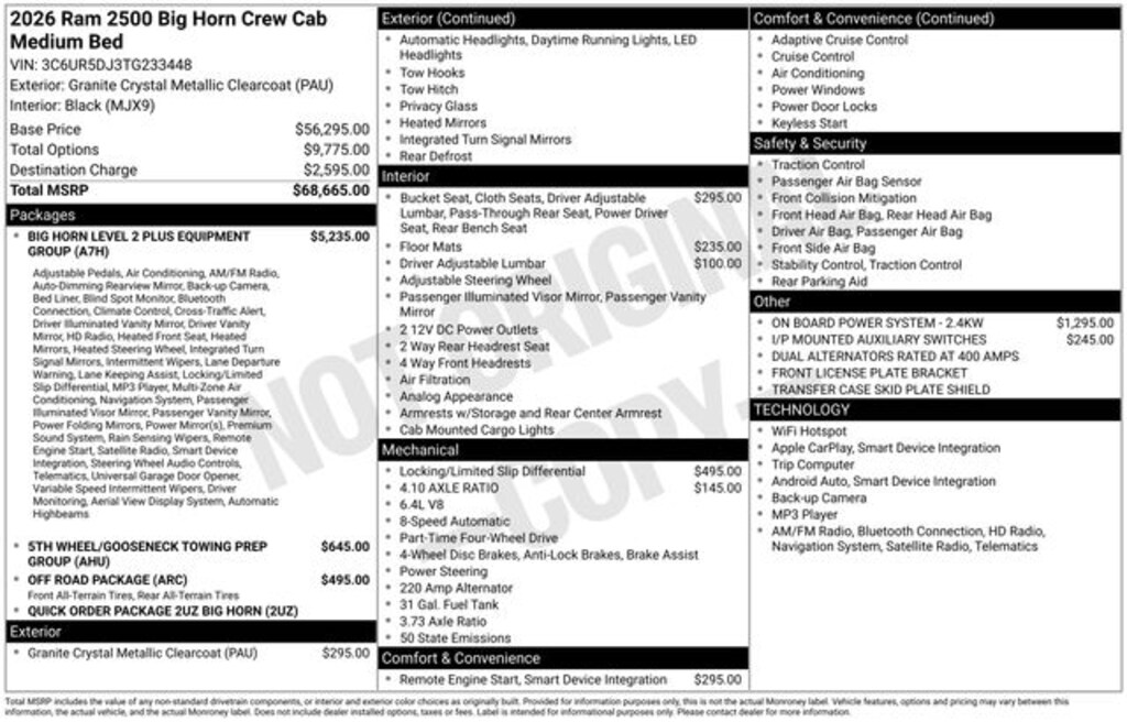 New 2026 Ram 2500 BIG HORN CREW CAB 4X4 6'4 BOX Pickup