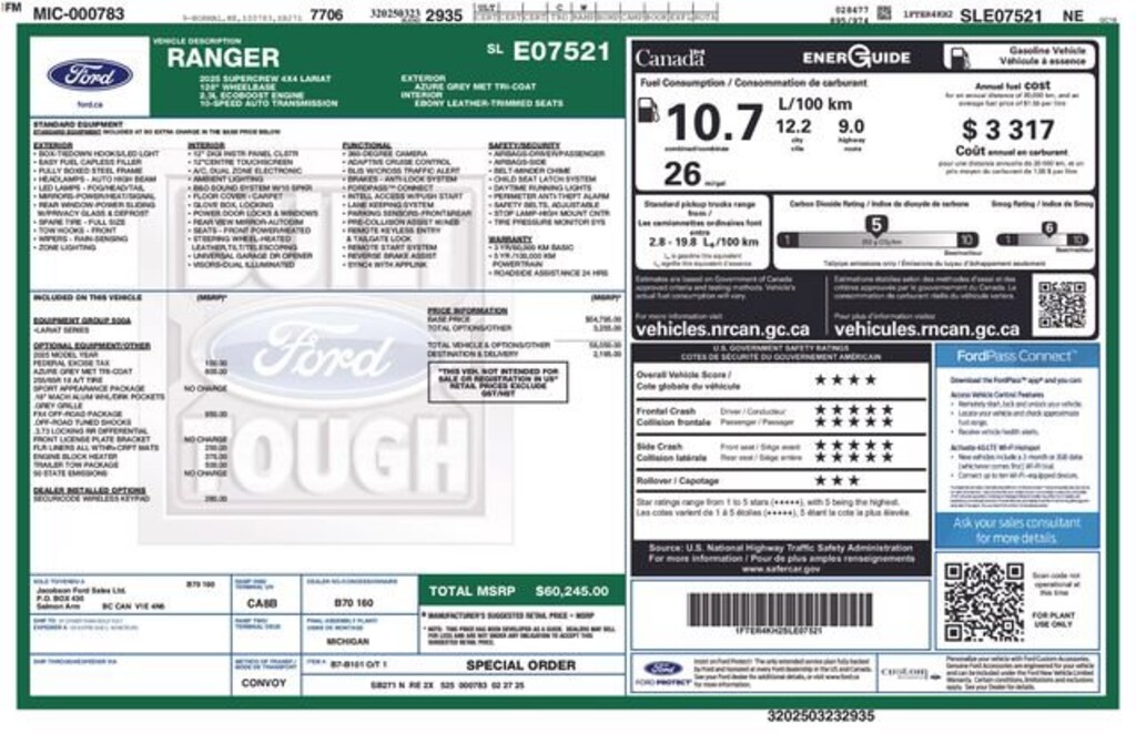 Used 2025 Ford Ranger Lariat Truck SuperCrew