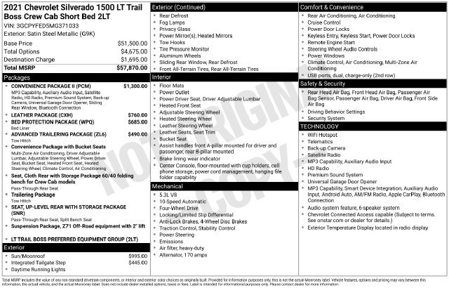 Used 2021 Chevrolet Silverado 1500 LT Trail Boss Truck