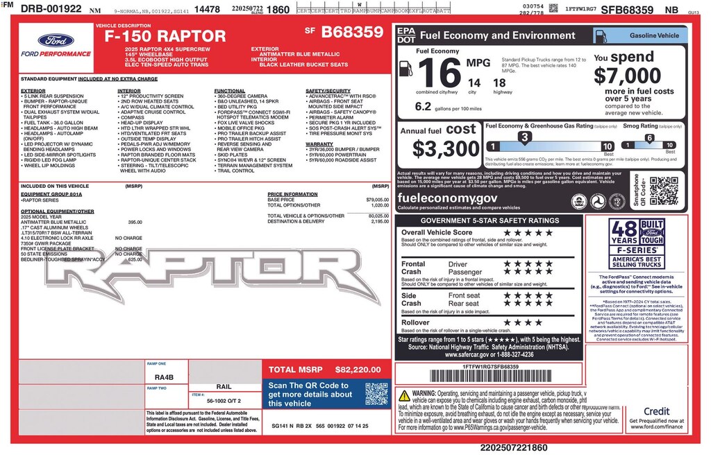 Used 2025 Ford F-150 Raptor Truck SuperCrew Cab