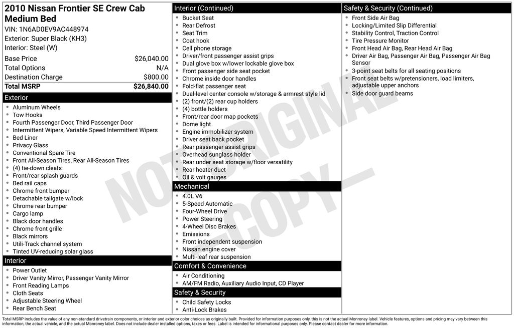 2010 Nissan Frontier SE's photo