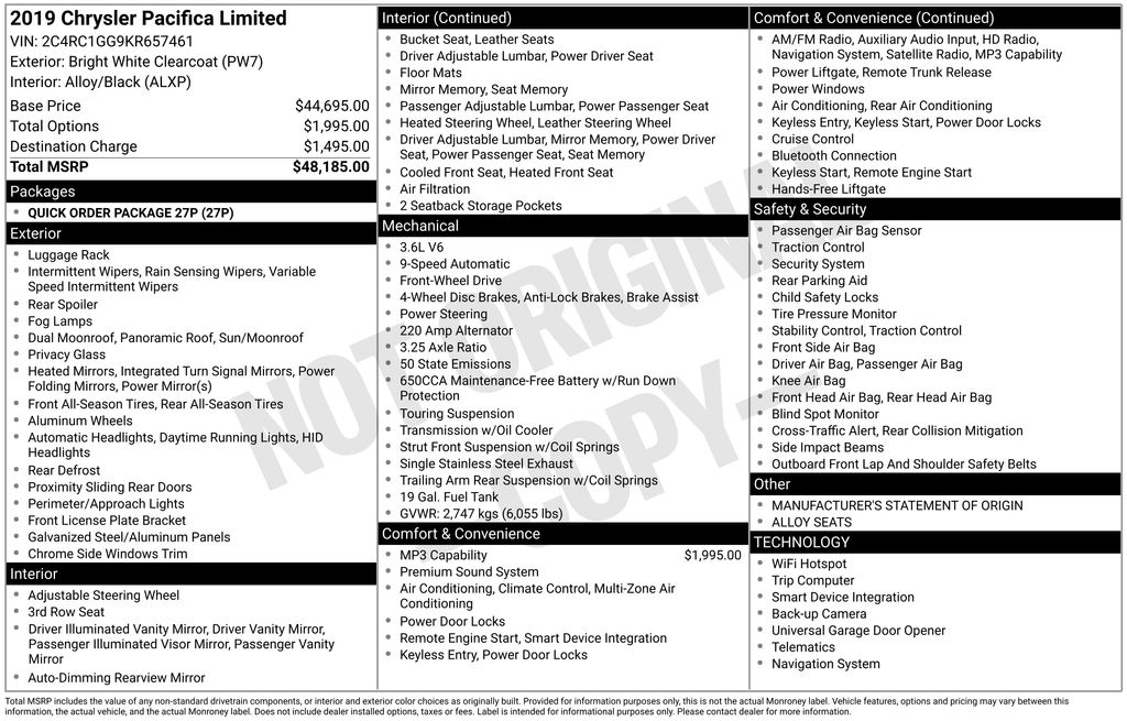 2019 Chrysler Pacifica Limited's photo