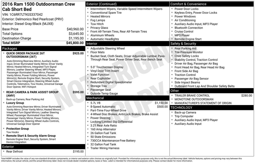 2016 RAM Ram 1500 Pickup Outdoorsman