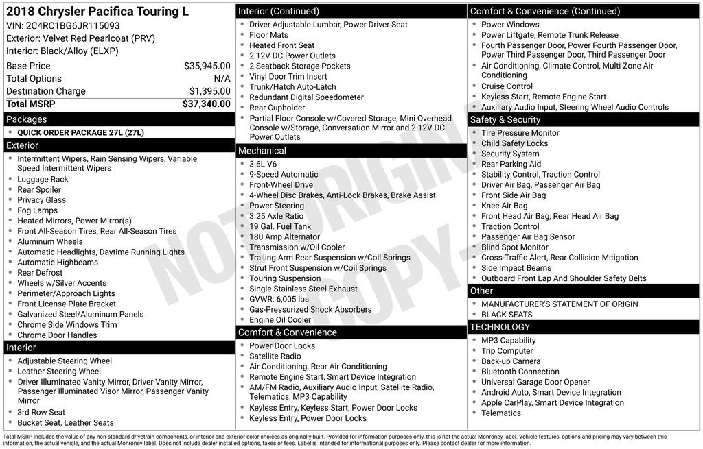 2018 Chrysler Pacifica Touring L's photo