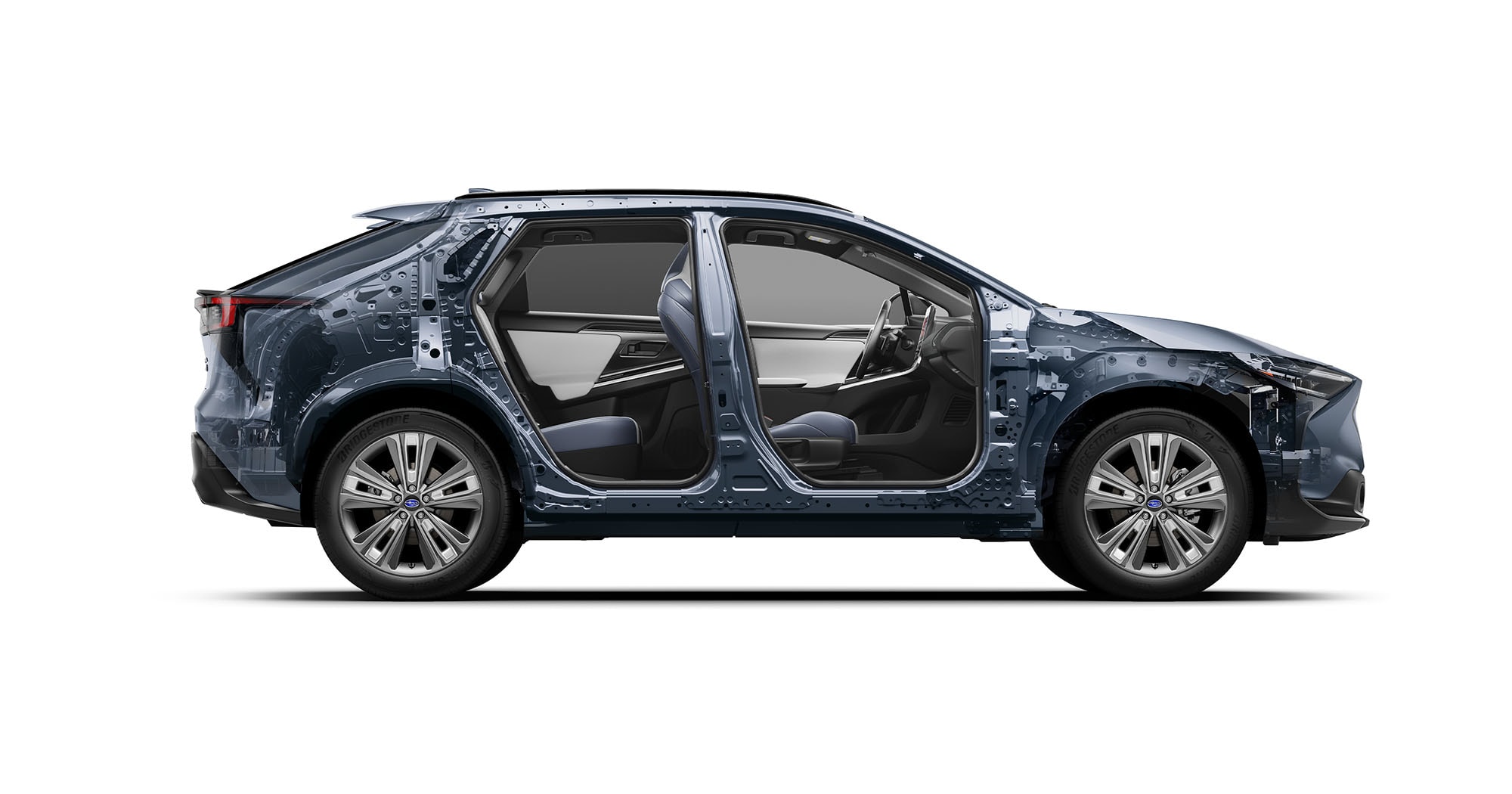 A cut-away view of the 2023 Solterra showing the e-Subaru Global Platform.