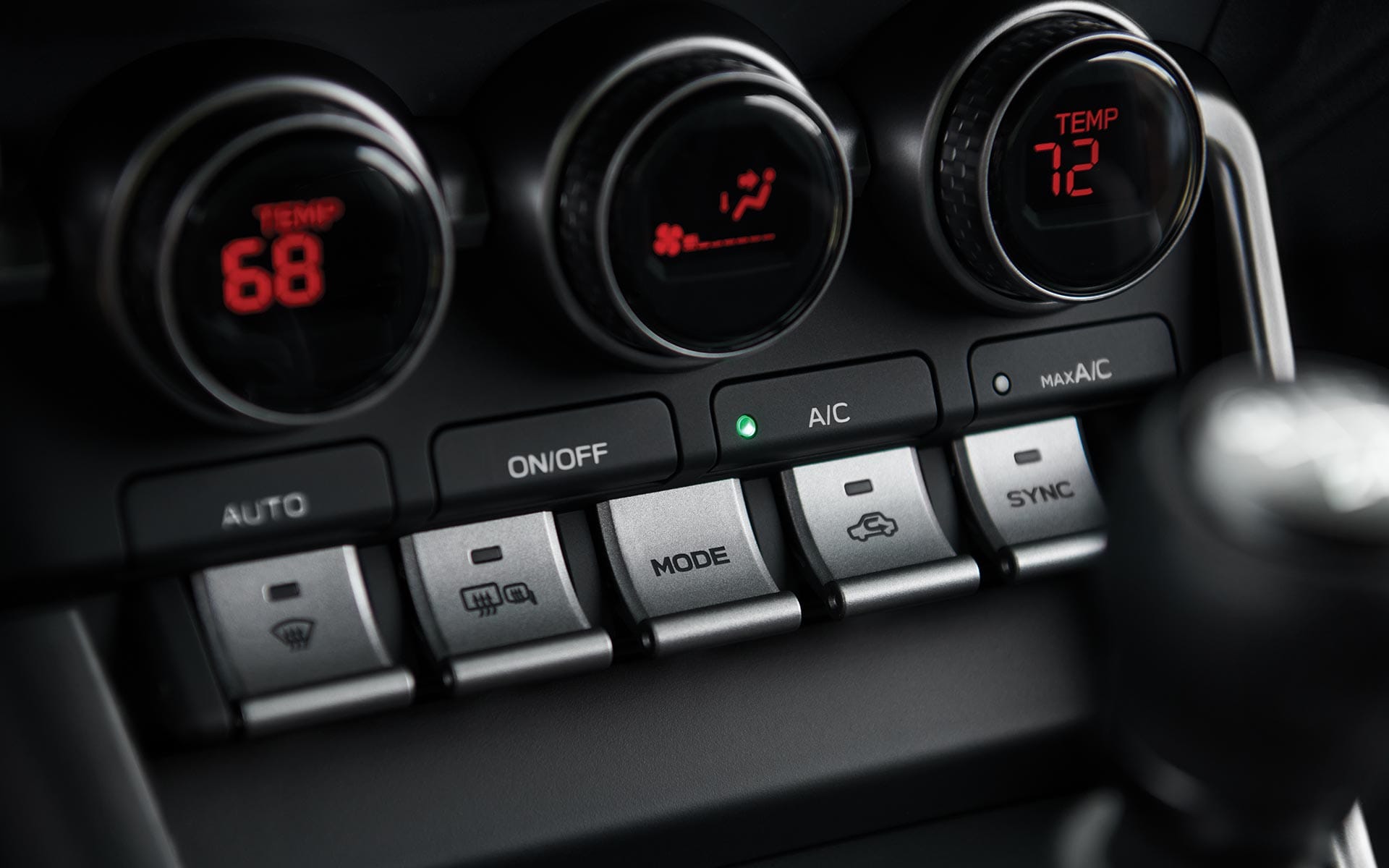 A close up of the climate controls in the 2022 Subaru BRZ.