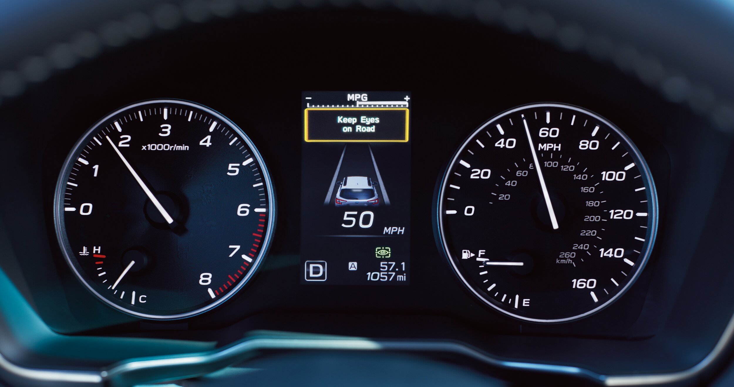 A close-up of the available Subaru DriverFocus Distraction Mitigation System display on the 2023 Outback.