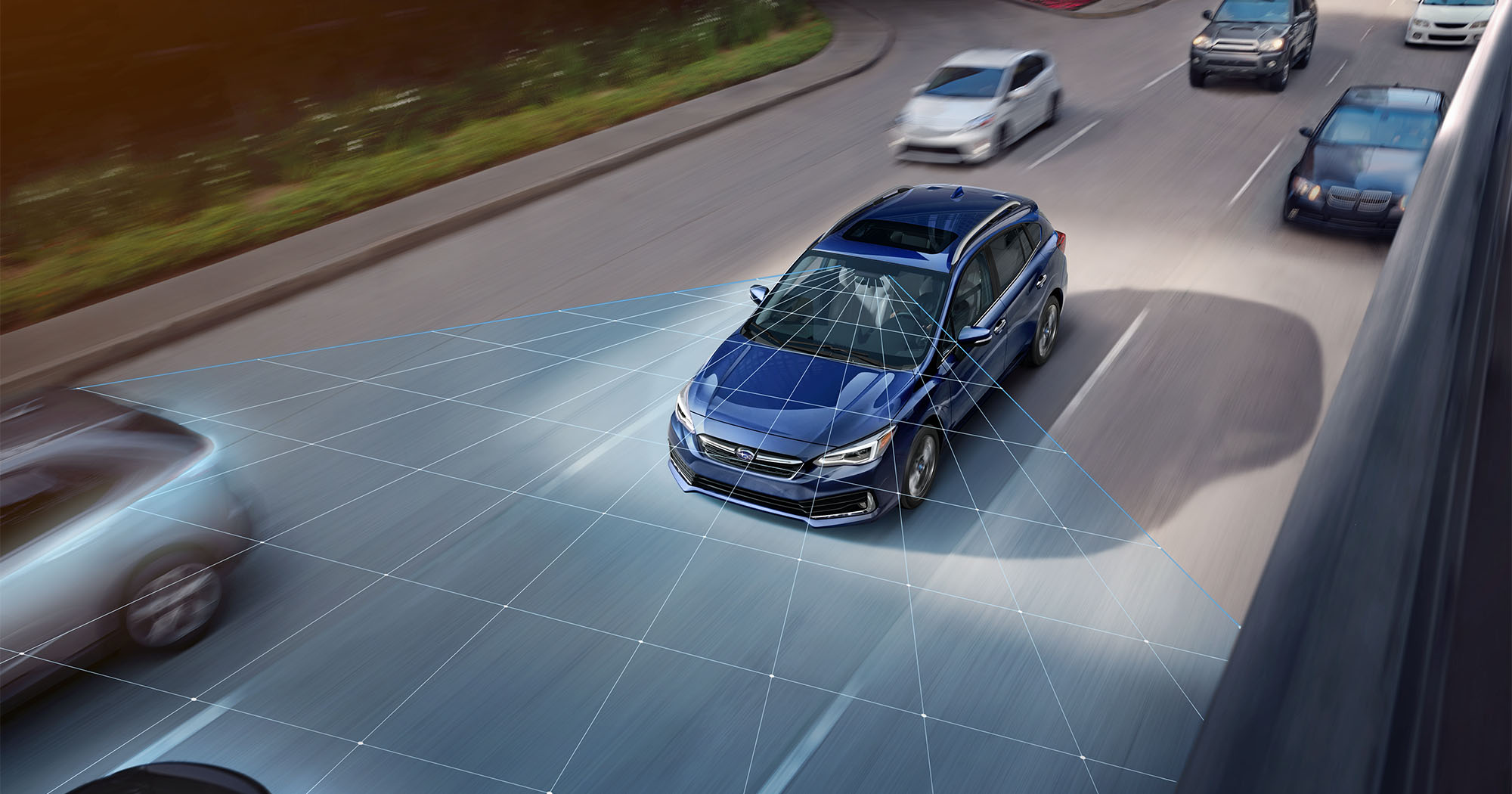  A photo illustration showing the EyeSight Driver Assist Technology on the 2023 Impreza.