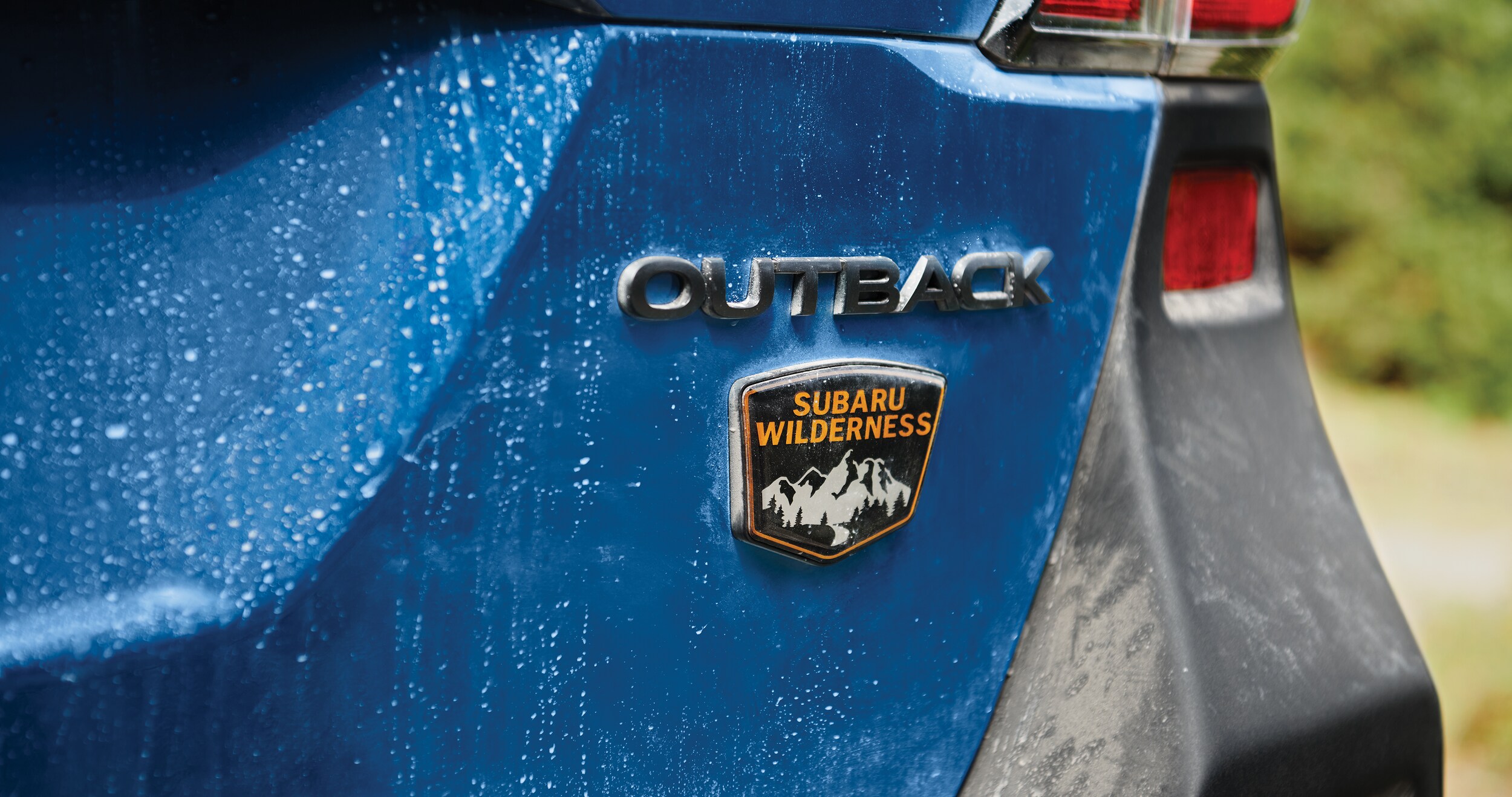A close-up of the Subaru Wilderness badging on the 2023 Outback Wilderness.