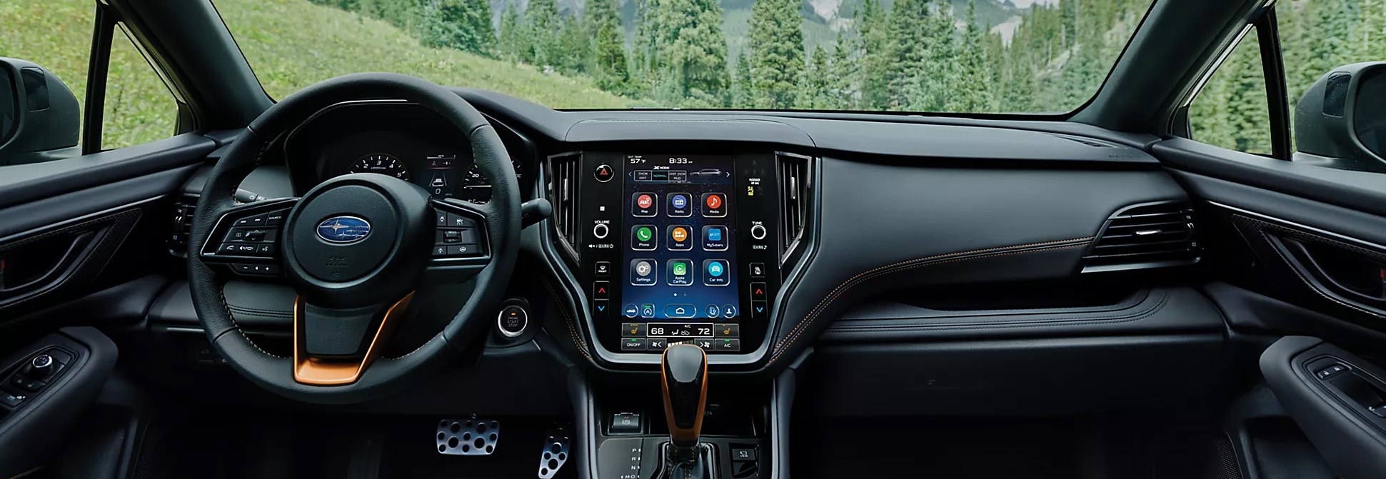 A front-facing view of the interior of the 2023 Outback Wilderness.