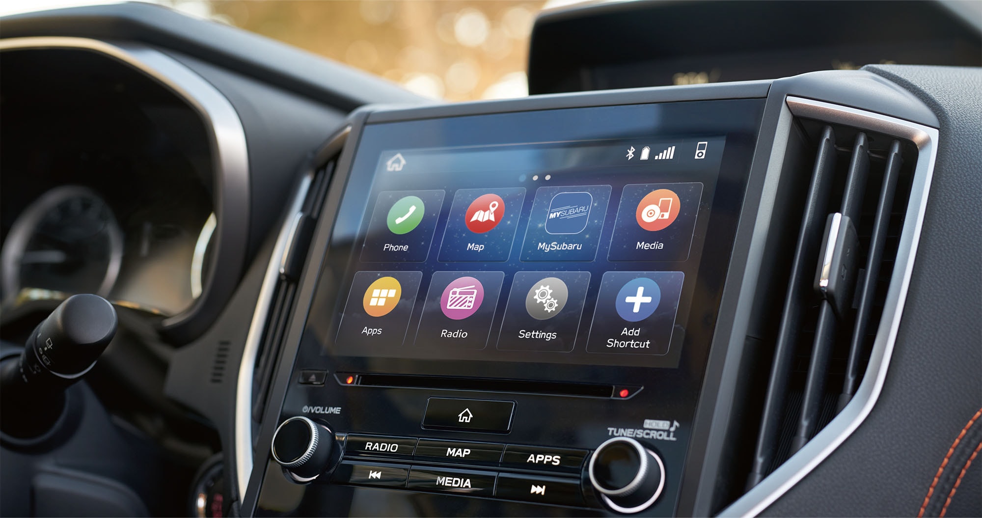  A close-up of the STARLINK Multimedia touchscreen in the 2023 Crosstrek.