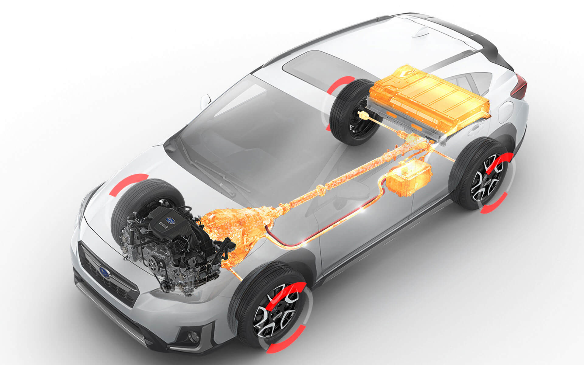 A white Subaru Crosstrek Hybrid featuring automatic recharging