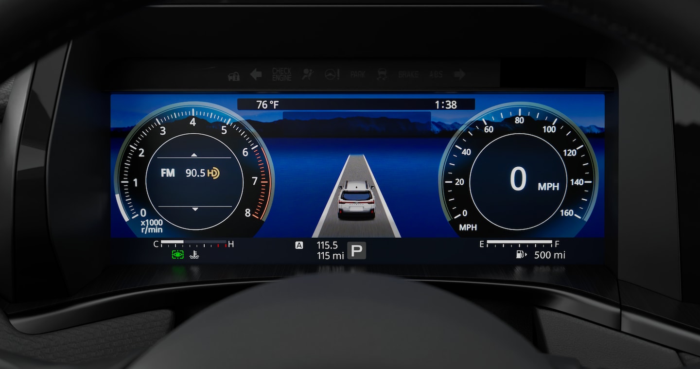 The multi-function digital display in the dash of a Subaru vehicle.