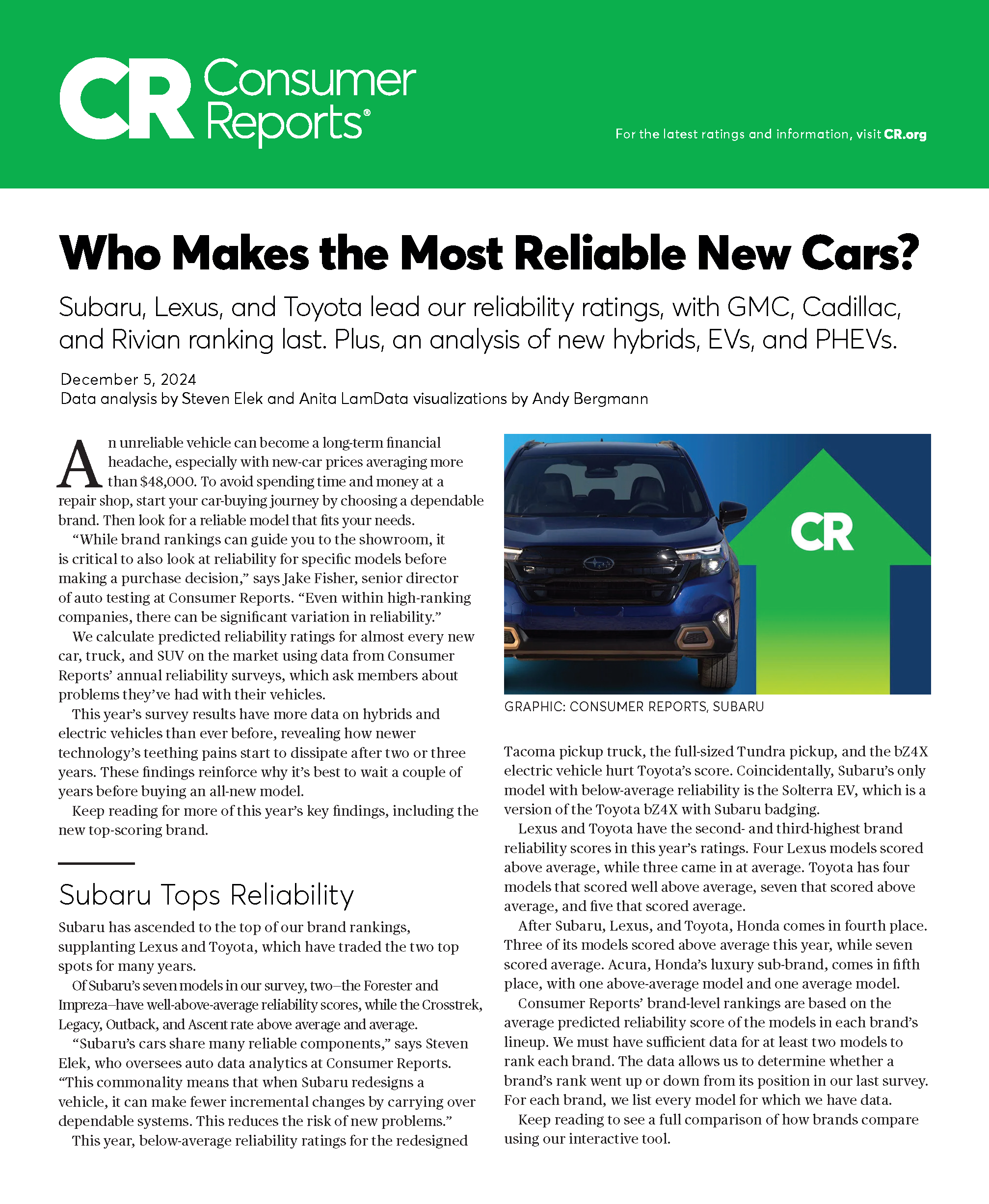 Who makes the most reliable new cars