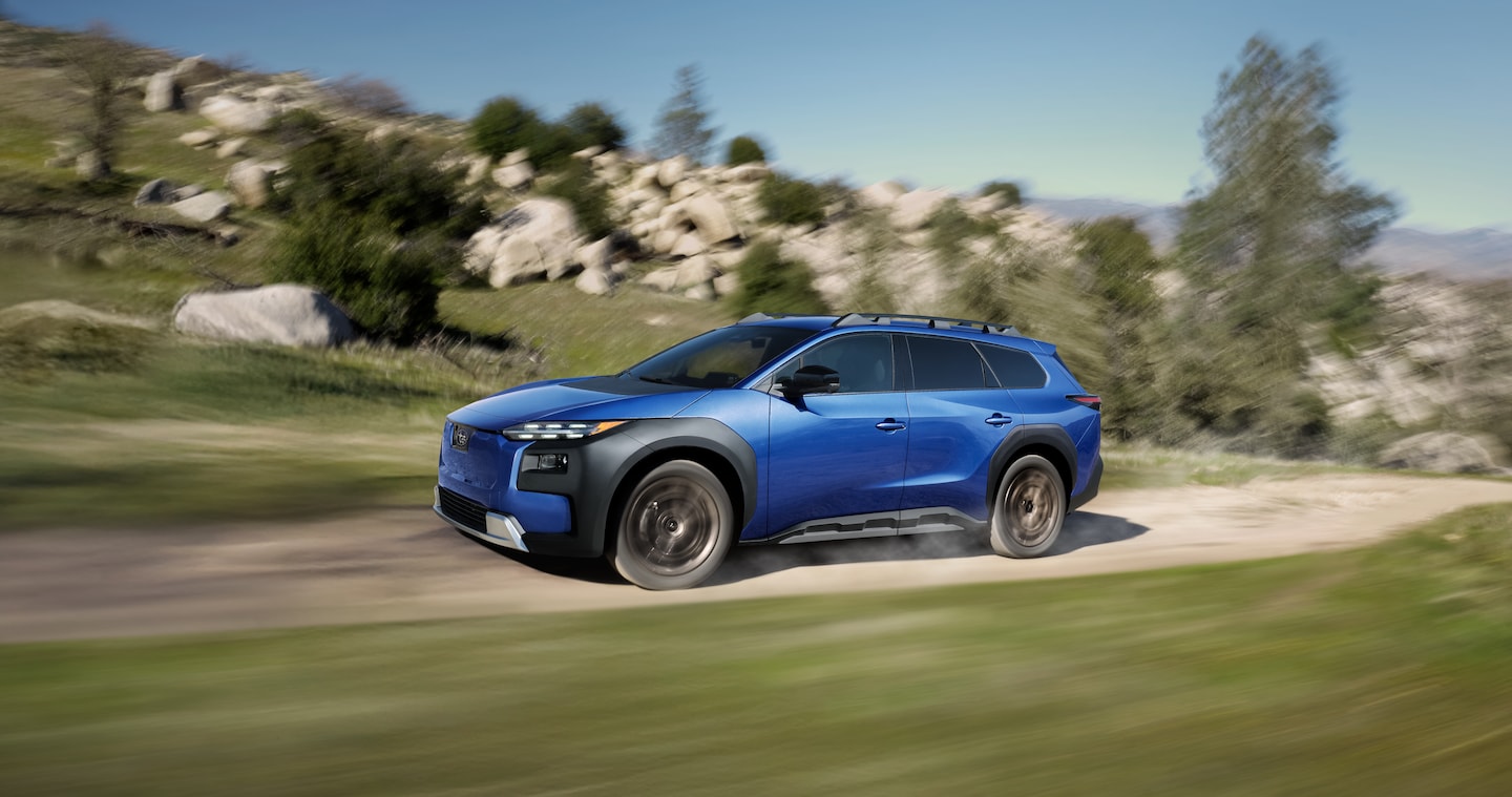 2026 Subaru driving in rocky, mountainous terrain