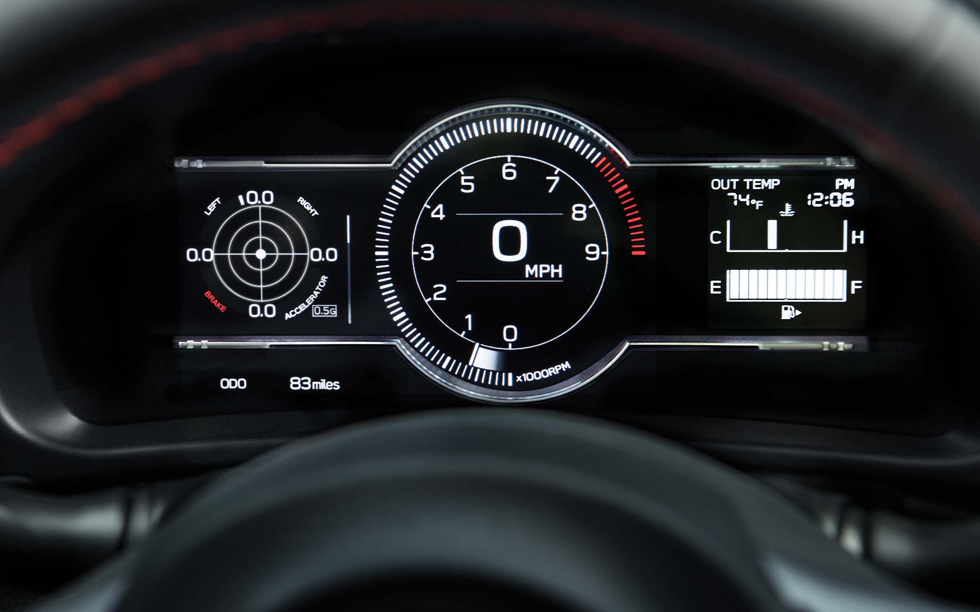 A close up of the digital instrument cluster in the 2022 Subaru BRZ. 