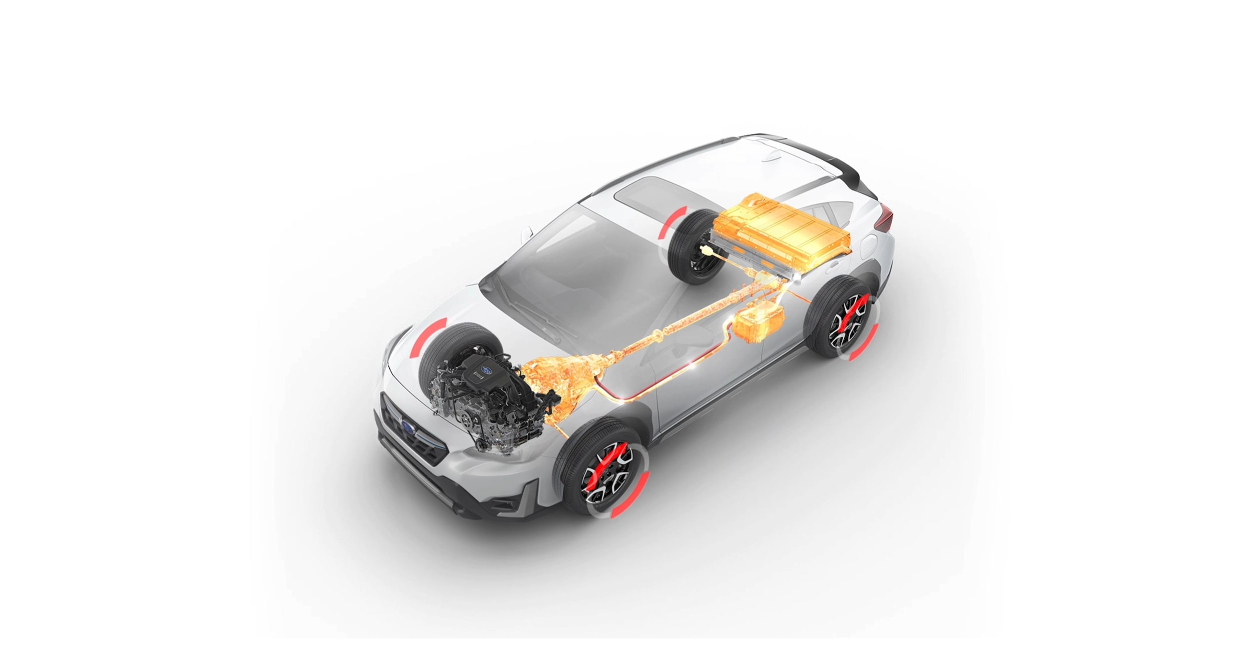 A photo illustration showing the Battery Charge Mode of the Subaru StarDrive Technology in the 2023 Crosstrek Hybrid.
