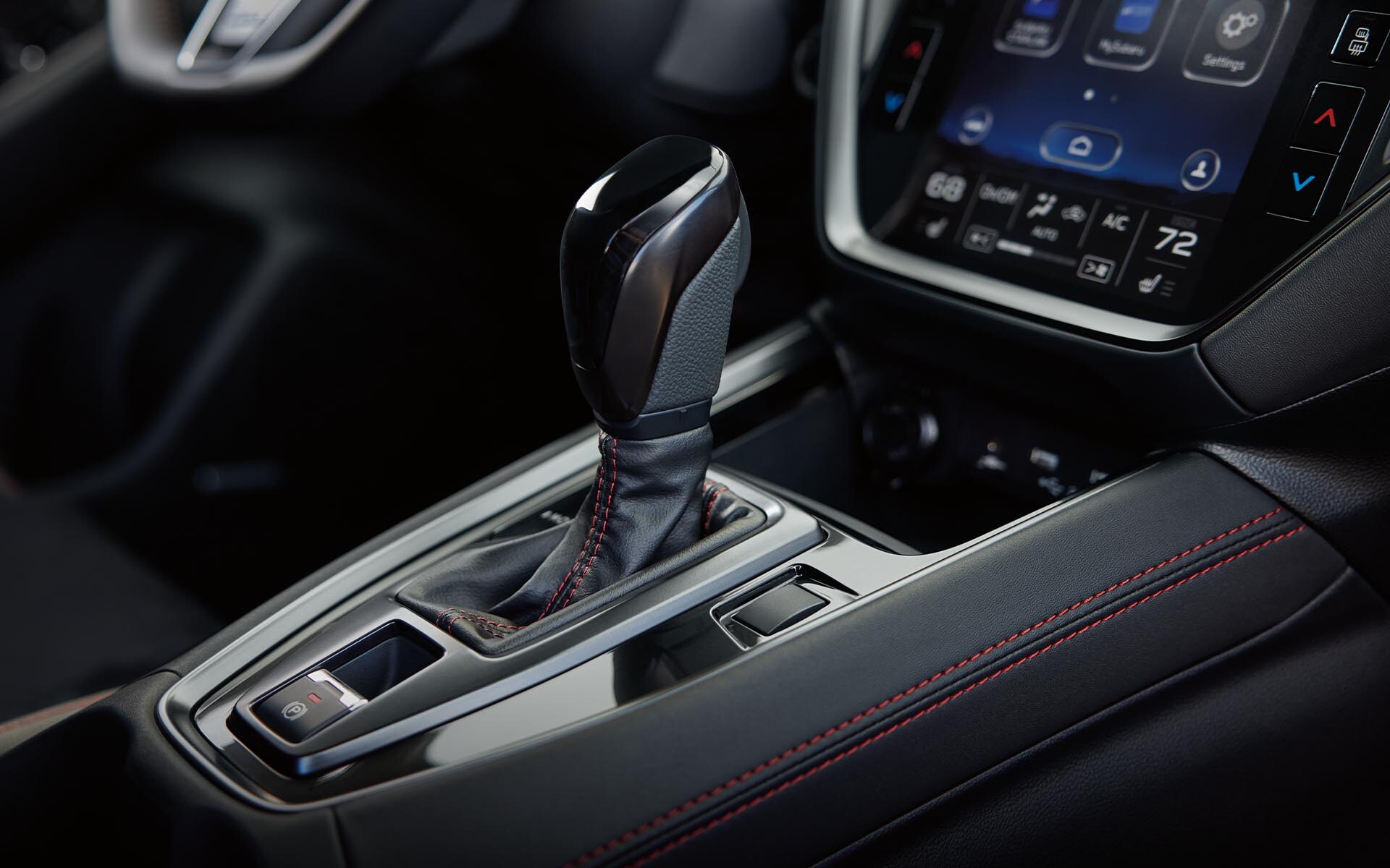 A close up of the gear shift in the 2022 Subaru WRX.