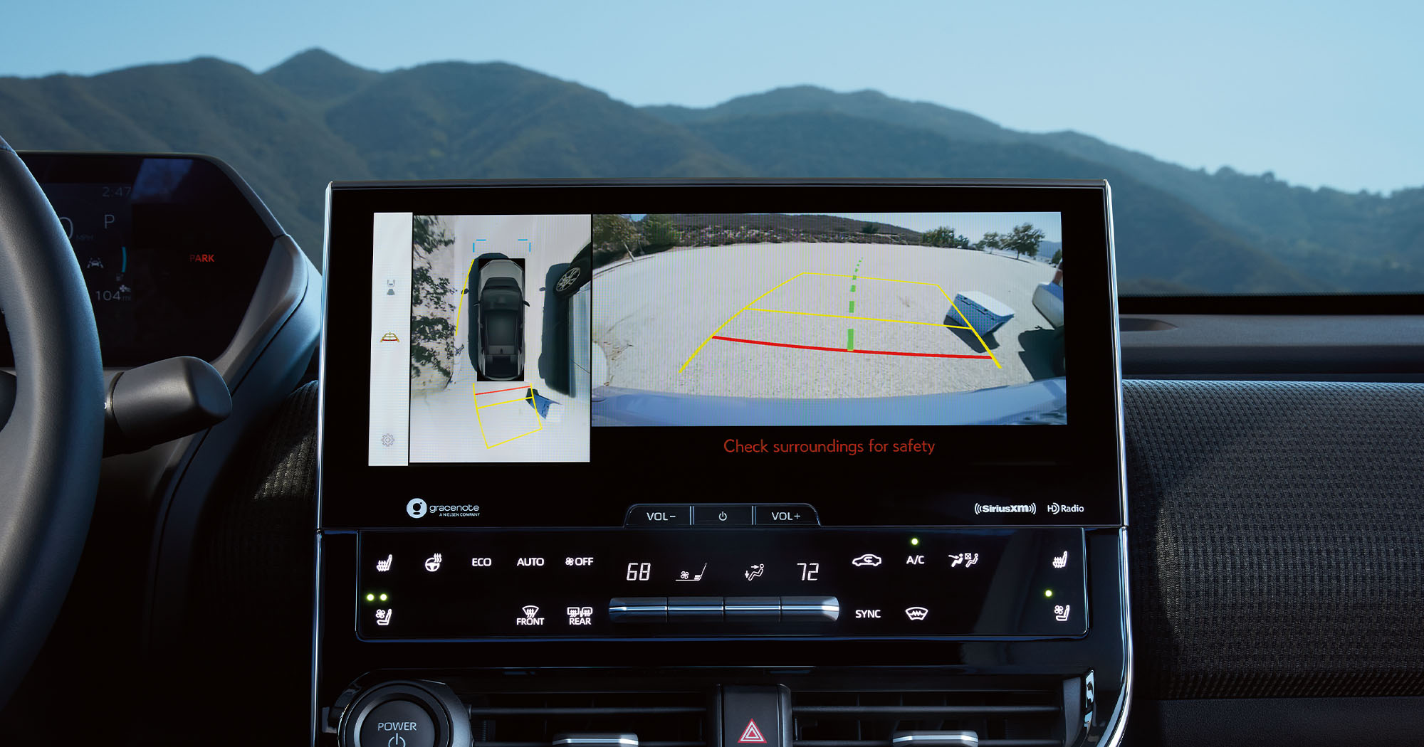  A close-up showing the Panoramic View Monitor on the 2023 Solterra.