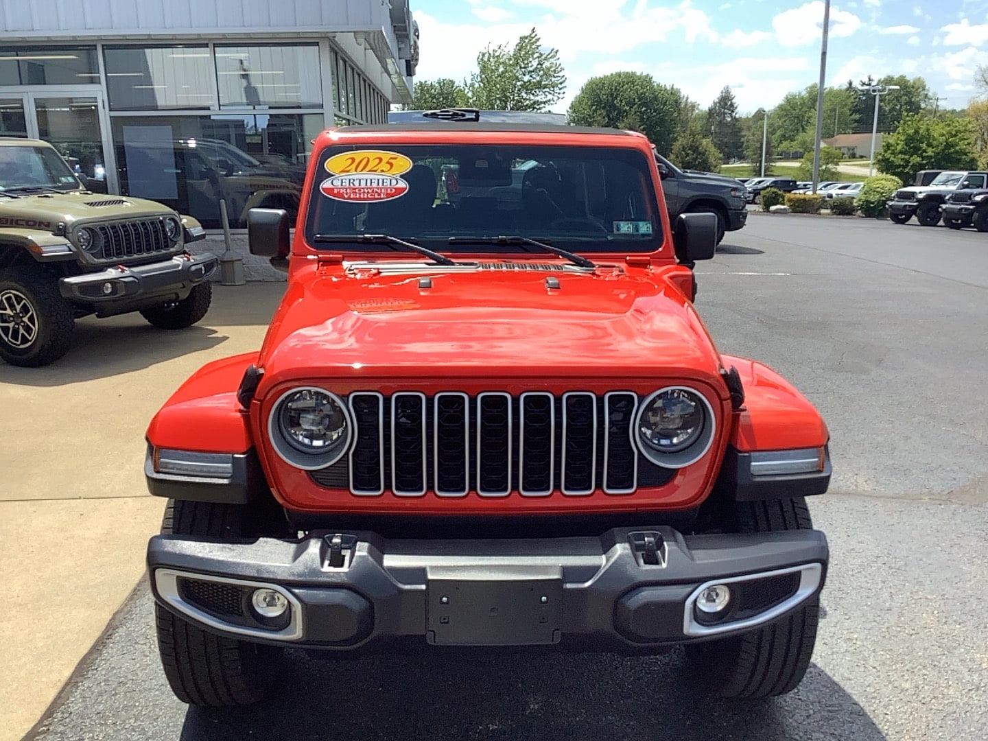 2025 Jeep Wrangler 4xe Sahara Firecracker Red Clearcoat at Solomon CJD Brownsville