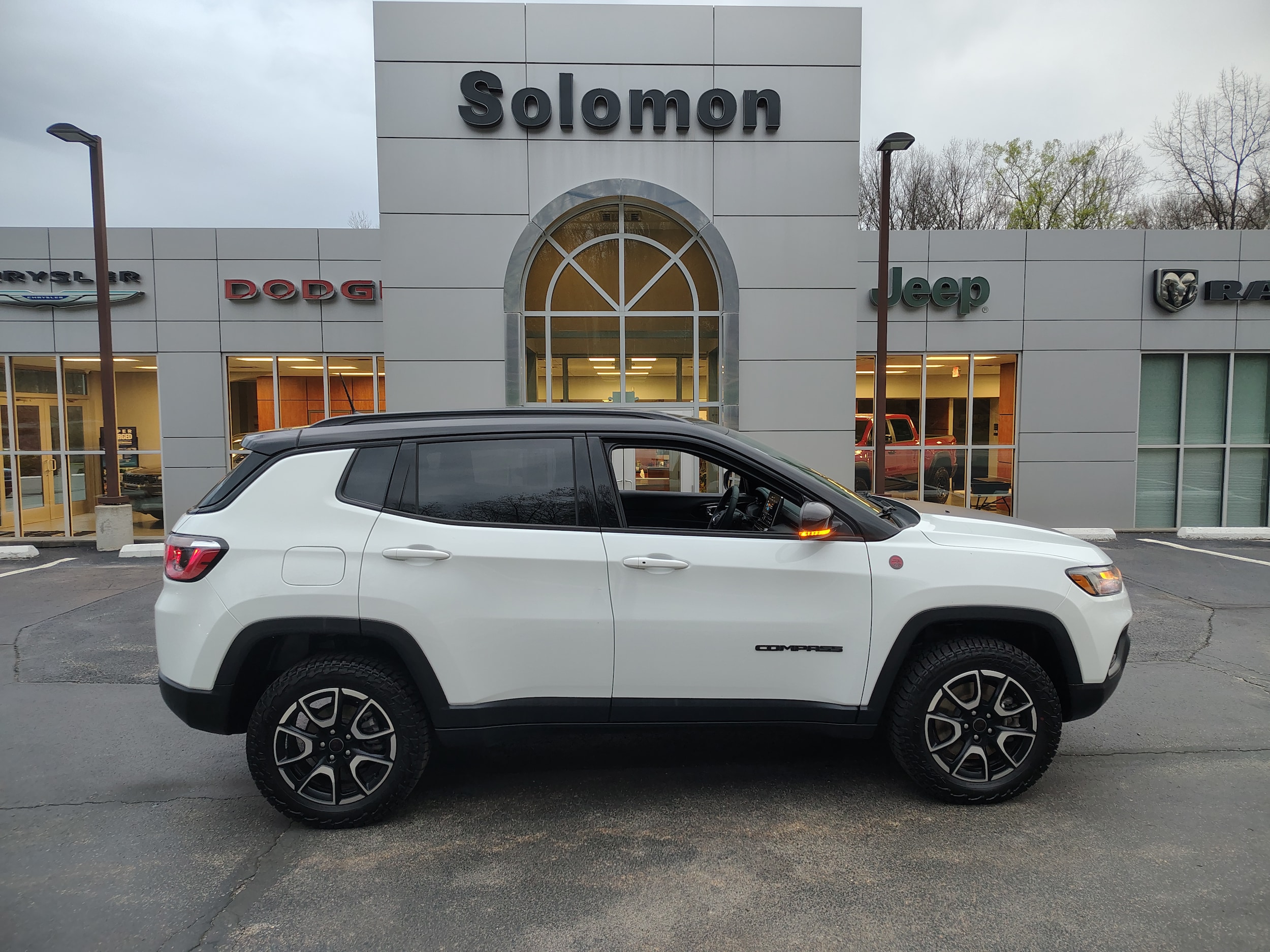 2025 Jeep Compass Trailhawk Bright White Clearcoat at Solomon CJD Carmichaels