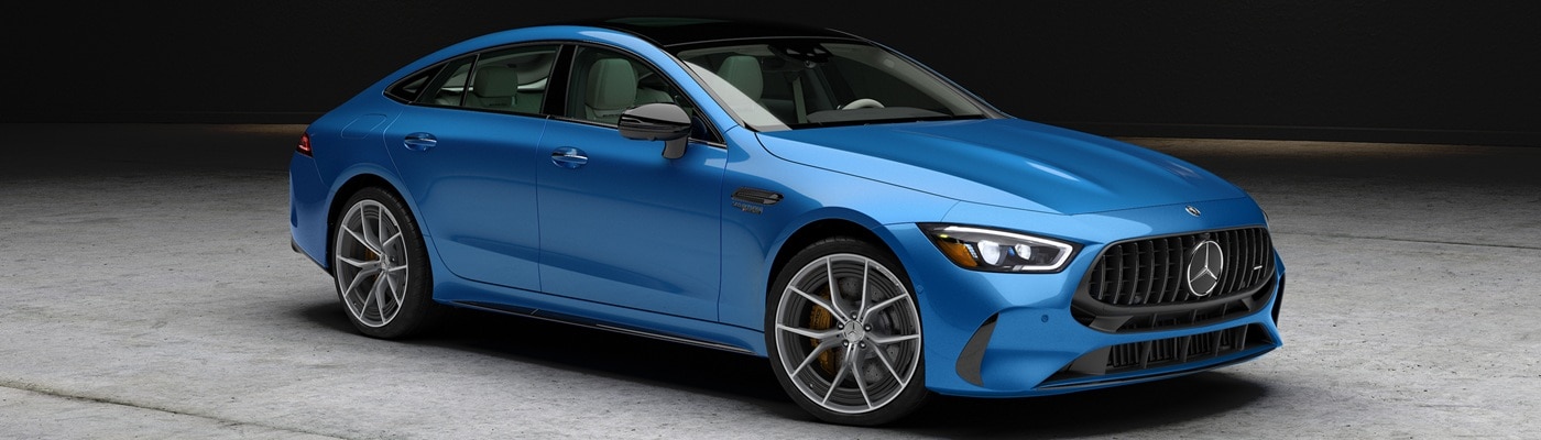 Mercedes-Benz AMG GT Blue Mercedes-Benz AMG GT 63 parked in a warehouse
