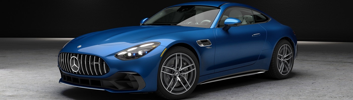 Blue Mercedes-Benz AMG GT 2-Door Coupe parked in a warehouse