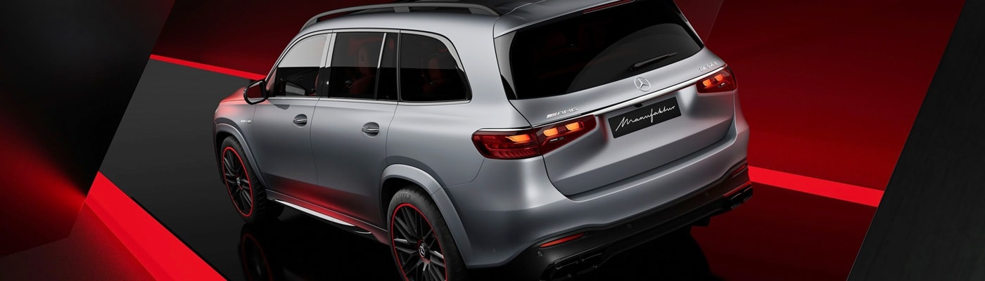 Silver Mercedes-Benz AMG GLS parked in a black and red space