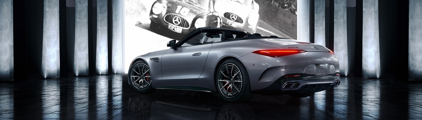 Mercedes-Benz SL Grey Mercedes-Benz SL models parked in a showroom