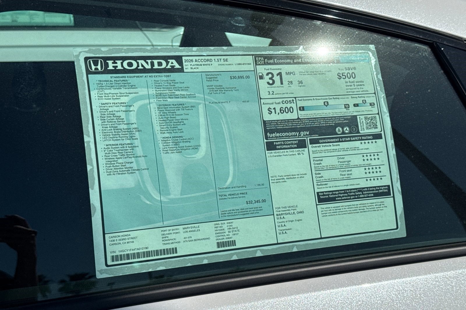 2026 Honda Accord SE - Photo 32